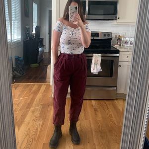 vintage maroon corduroy pleated trousers